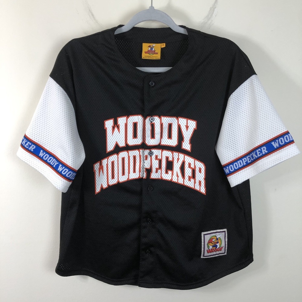 Vintage Universal Studios Woody Woodpecker Baseball Jersey Men's S Black White